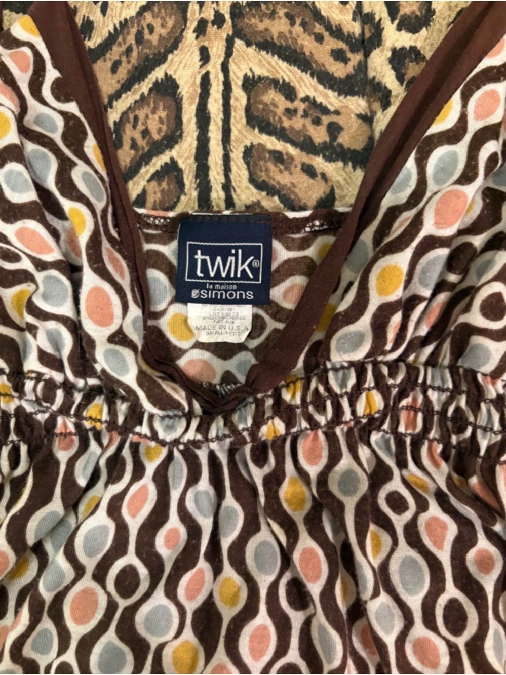 twik Brown Multi-Color Retro Geometric Spaghetti Strap Top - Picture 2 of 2